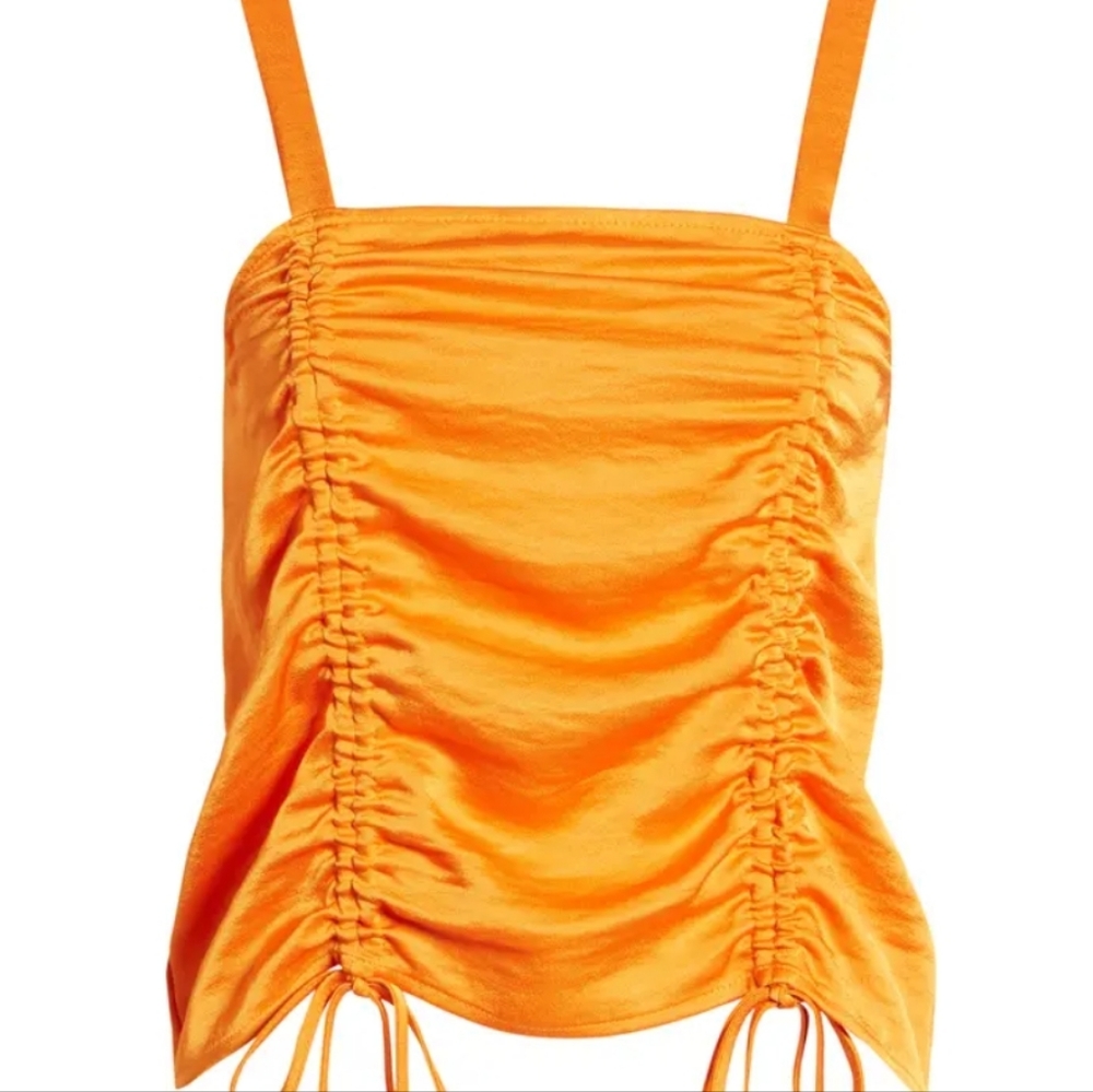 Open Edit Womans Tie Detail Satin Cami Tank Top in Safety Orange Size XS‎